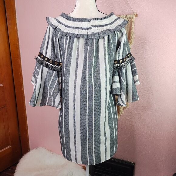 Misa Los Angeles| Striped Ruffle Sleeve Mini Dress Medium - Picture 6 of 8